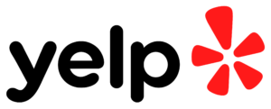 The yelp logo on a black background.